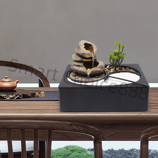 Indoor Relaxation Desktop Fountain Waterfall With Rockery Sand Garden Perfect for Office Home Bedroom Desk Decoration