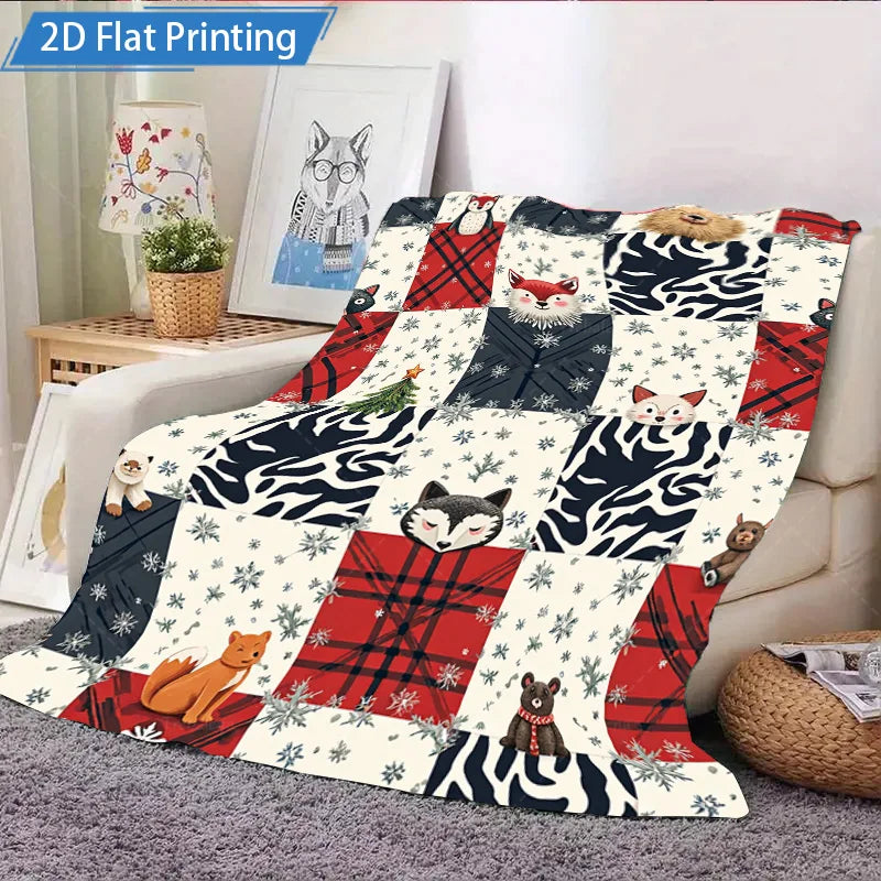1pc Flannel Blanket Christmas Animal Print Fleece Blanket, Cozy Winter Bedding for Home Decor