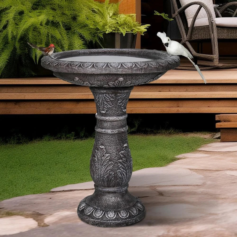Modern  Vintage Carved Pedestal Bird Bath Outdoor Garden Fountain Durable Fiber Reinforced Concrete  Assembly Wildlife Water