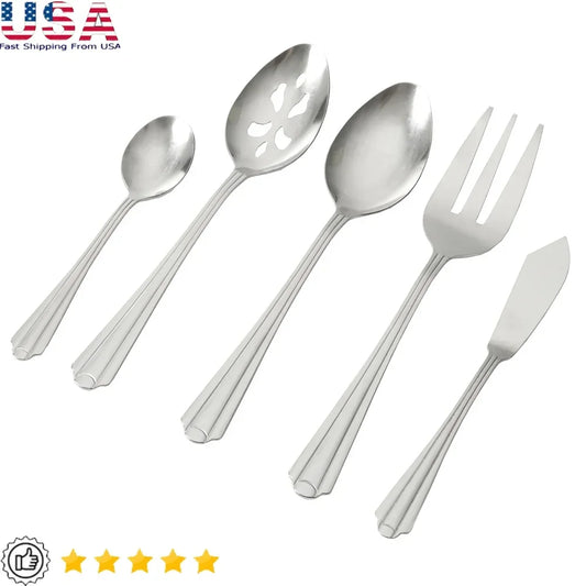 Stainless Steel 45 Piece Flatware Set Tumble Finish Service 8 Includes Dinner Forks Spoons Knives Serving Tools