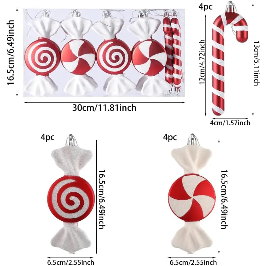 12Pcs Christmas Lollipop Candy Cane Ornaments for Hanging on Christmas Tree Decorations 6.5 Inch Red and White Fake Pendant Cra