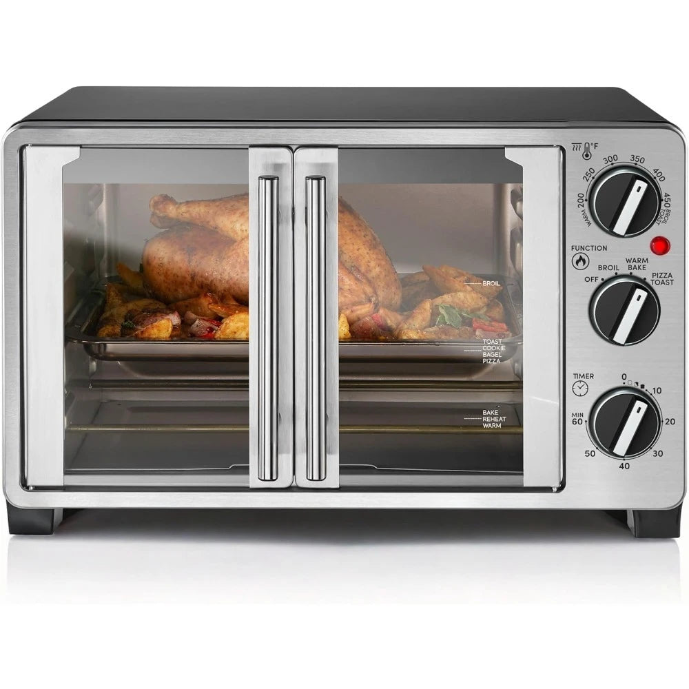 New upgrade-Black Double French Door Countertop Toaster Oven,Bake,Broil,Toast,Keep Warm,Fits 12" pizza, 25L capacity - Authentic