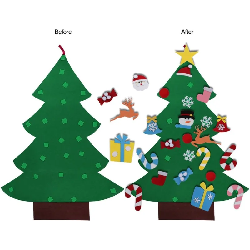DIY Felt Christmas Tree Set with Ornaments for Kids, Xmas Gifts, New Year Door Wall Hanging Decorations