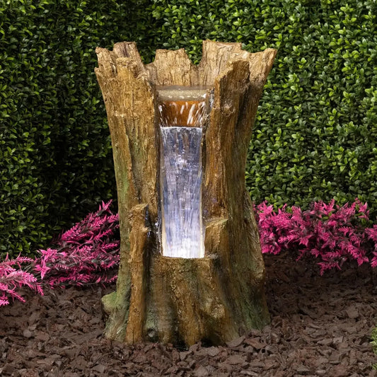 XMSJ.TZL294 Tree Trunk Fountain w/Cool White LED Lights, Waterfall for Garden, Patio, & Lawn, 22" H, Brown