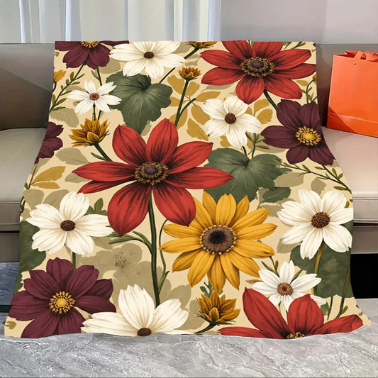 1pc Flannel Blanket Vintage Floral Print Throw Blanket for Cozy Home Decor