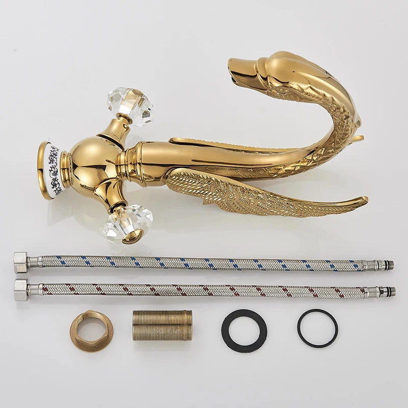 Wanmivezlo Luxury Europe Style Hot and Cold Water Basin Sink Faucet Deck Mounted Bathroom Faucet Gold Brass Crystal Handle
