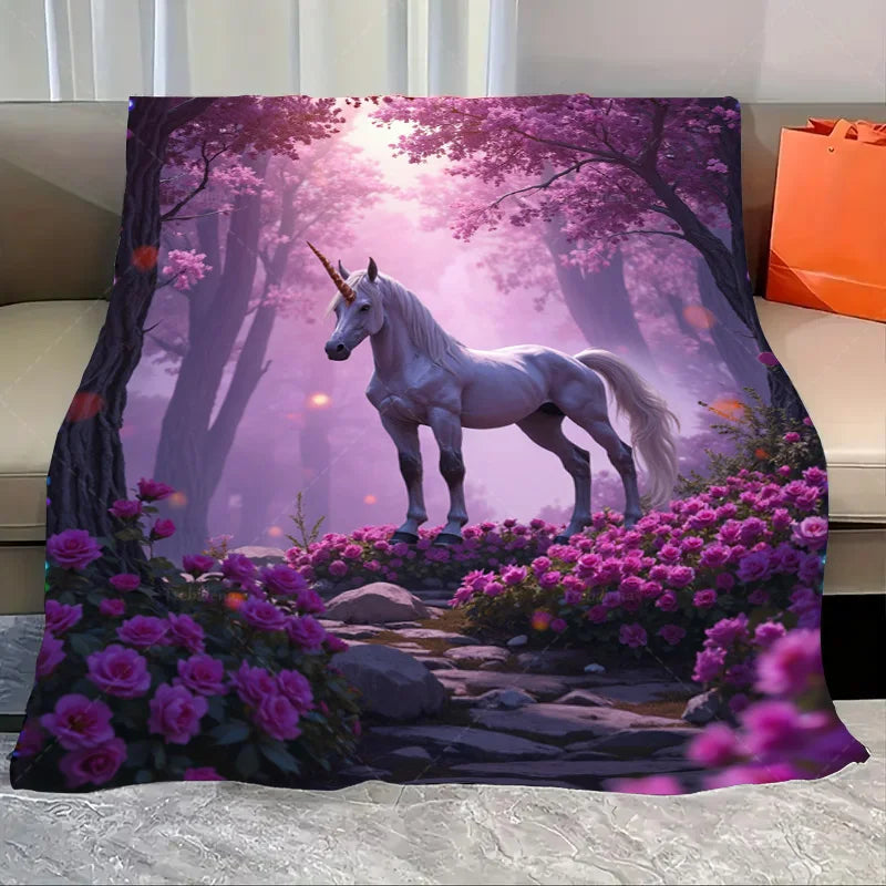 1pc Flannel Blanket Autumn Fox in Floral Forest Blanket - Cozy Fall Scene Throw