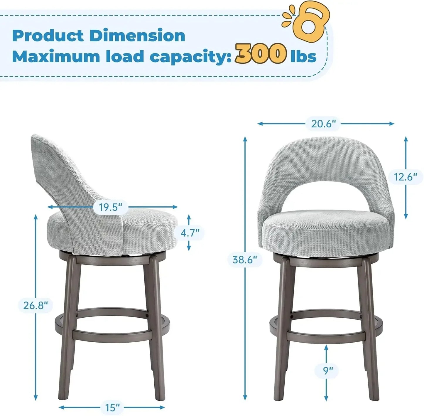 Counter Height Barstools Set of 4-26" Swivel , Velvet Upholstered Bar Stool, Modern Stools for Kitchen Island & Pub, Grey Green