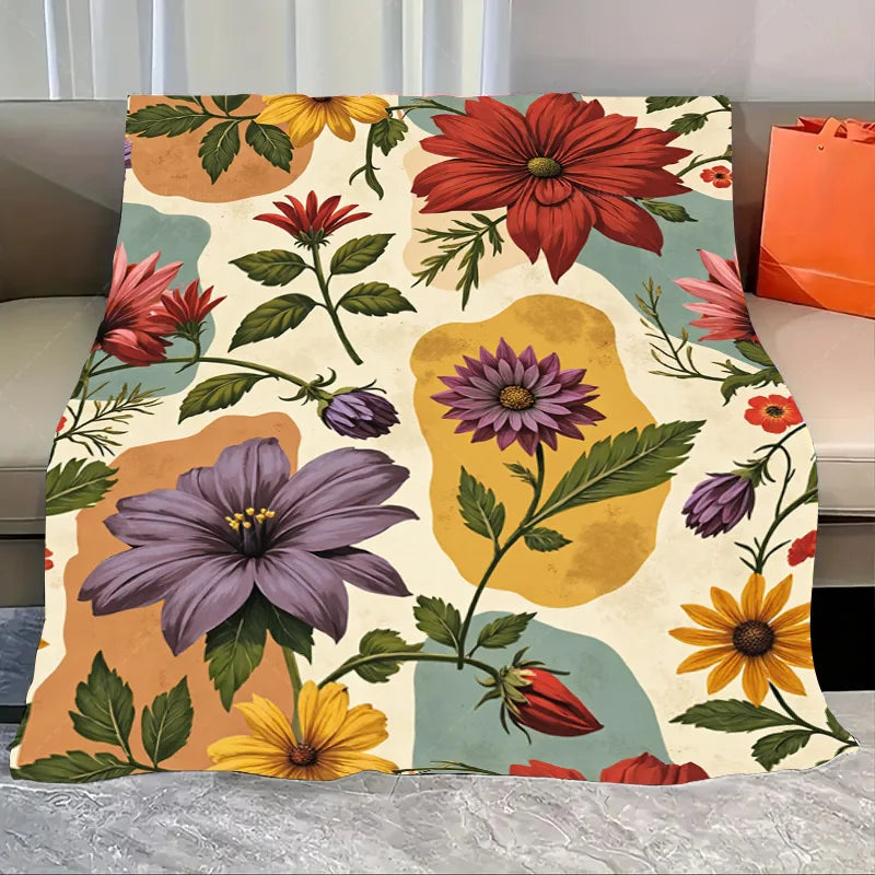 1pc Flannel Blanket Autumn Fox in Floral Forest Blanket - Cozy Fall Scene Throw