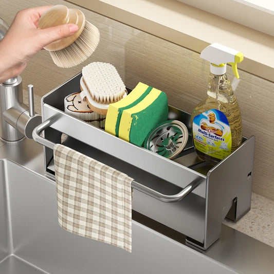 Kitchen Sink Sponge Holder Drain Rack Faucet Storage Soap Drainer Towel Rack Shelf Organizer Accessories