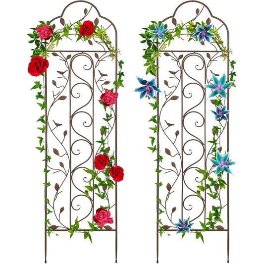 Set of 2 60x15-inch Iron Arched Garden Trellis w/Branches for Birds, Lawn, Garden & Climbing Plants