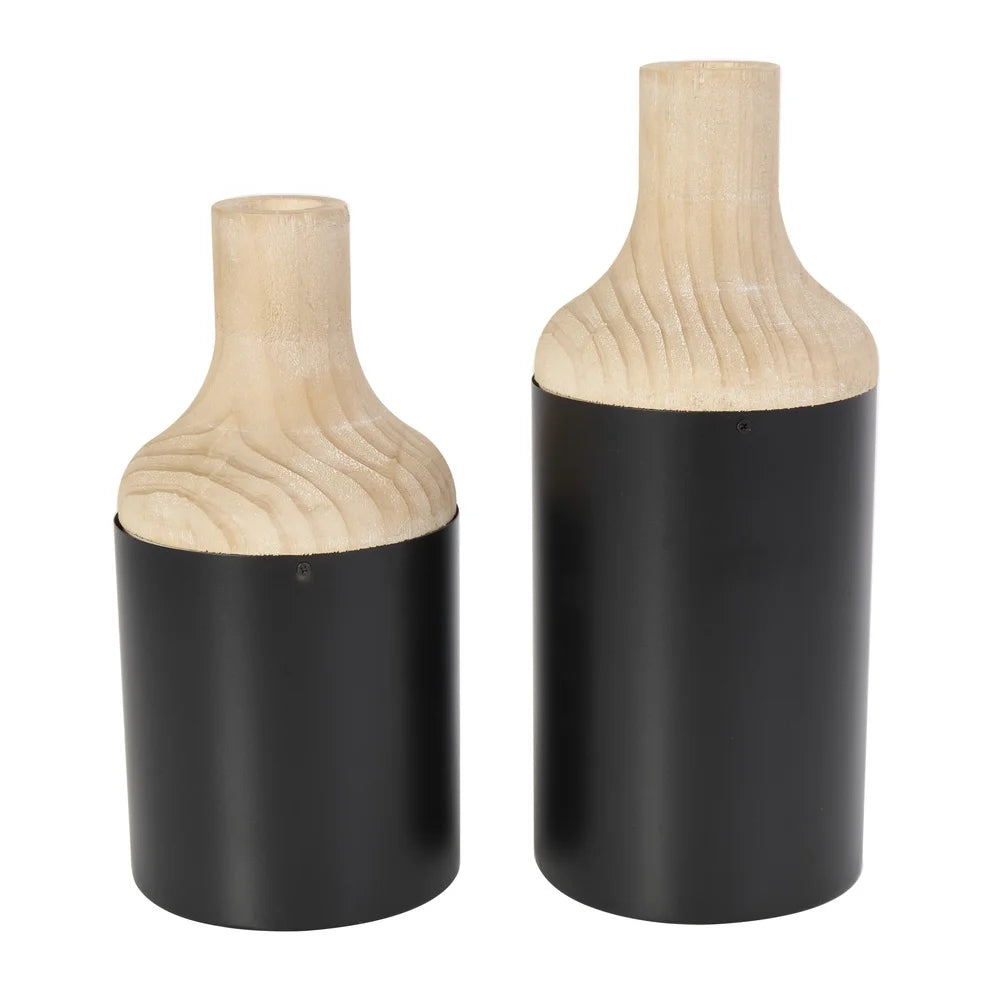 Wooden Vase Set 2 Modern Farmhouse Decorative Cylinder Vases Home Decor Indoor Flower Arrangements Rustic Accent Pieces