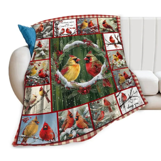 Suitable for boys girls women men Christmas bird gift throw blanket, comfortable plush flannel blanket for bed decoration