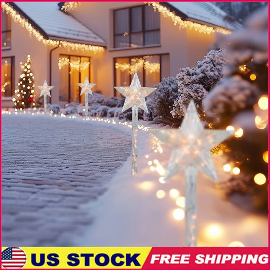Lighted Star Christmas Pathway Markers 4ct Clear Mini Lights Outdoor Lawn Stakes Decorations Yard Holiday Decoration
