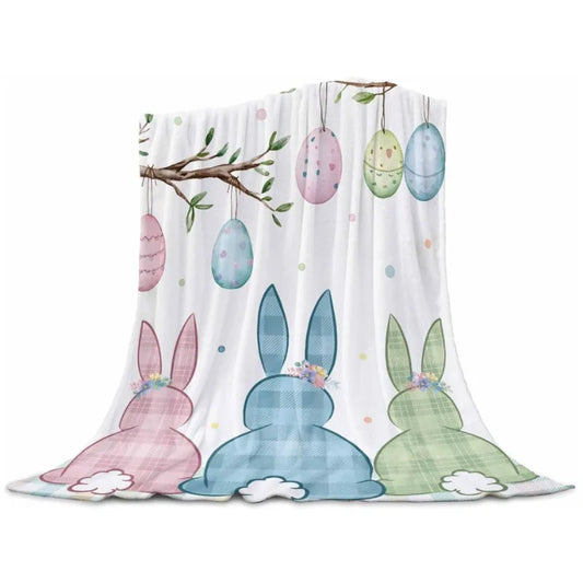 Easter throw blanket, Easter egg bunny lightweight plush blanket, leaf bunny super soft plush flannel throw blanket for sofa