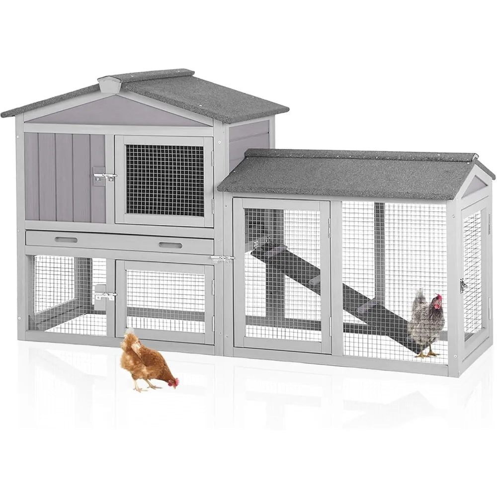 Chicken Coop for 2 Chickens, Wooden Duck House Outdoor Hen House Poultry Quail Cage-Expandable Design