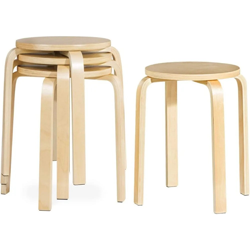 Stackable Bentwood Stools Set of 4,18Inch Height Backless Counter Chairs with Round Top,Anti-Slip Felt Pad,Portable School Stool