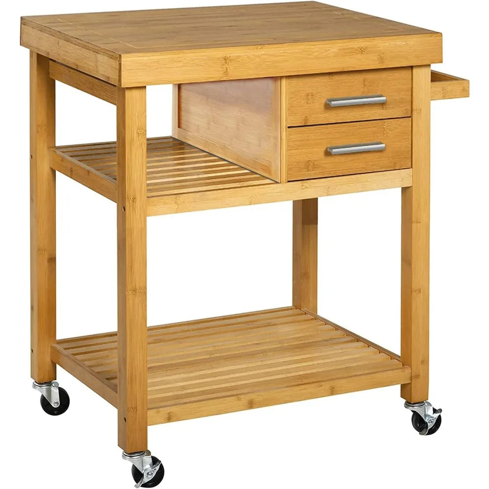 Rolling Kitchen Island Cart with Drawers Shelves, Towel Rack, Locking Casters, Butcher Block Food Prepping Cart Trolley on Whee