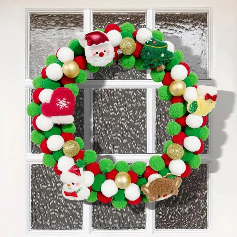 35cm Felt Balls Christmas Wreath Wreath Door Hanging Pendant Rattan Hoop Decoration Christmas Party Wreath Christmas Garland