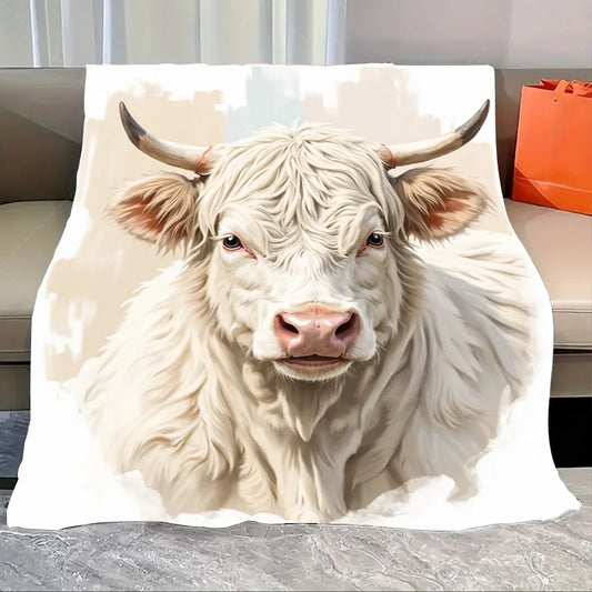 1pc Flannel Blanket Cozy Highland Cow Print Blanket for Home Decor - Soft & Warm Throw Blanket