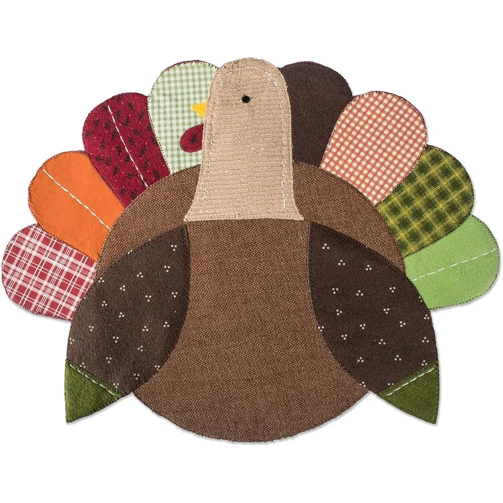 Thanksgiving Table Placemats Set 14x19 Embroidered Turkey Fall Decor 4 Count Elegant Home Accents Hand Wash