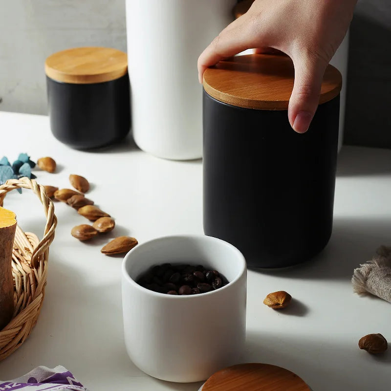 High Quality 800ML/1000ML Sealed Ceramic Storage Jar With Bamboo Lid Spices Tank Container Kitchen Food Bottle Coffee Tea Caddy