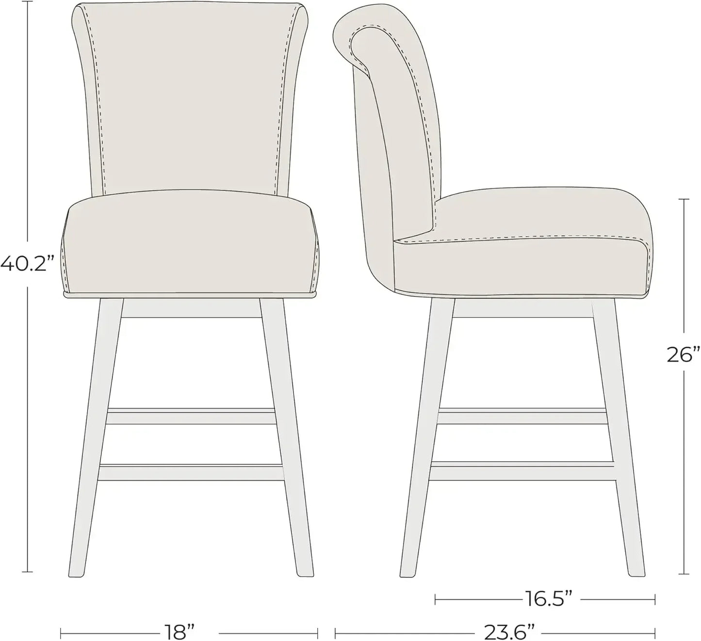 26 Inch Counter Height Swivel Bar Stools Set of 2, FSC Certified Modern Fabric  Barstool Chair with Back, Flax Beige