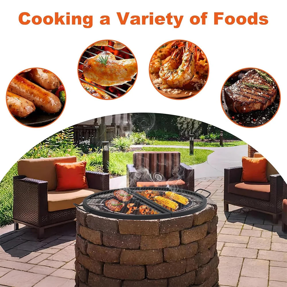 Foldable Fire Pit Cooking Grill Grate, X-Marks Fire Pit Grill Cooking Grate, Outdoor Campfire BBQ Grill, Heavy Duty Steel