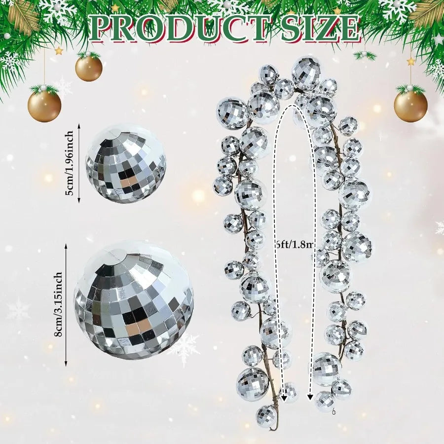 Dingion 6 ft Christmas Ornament Ball Garland Xmas Disco Ball Hanging Decoration Shatterproof Ornament Garland for Christmas Tre