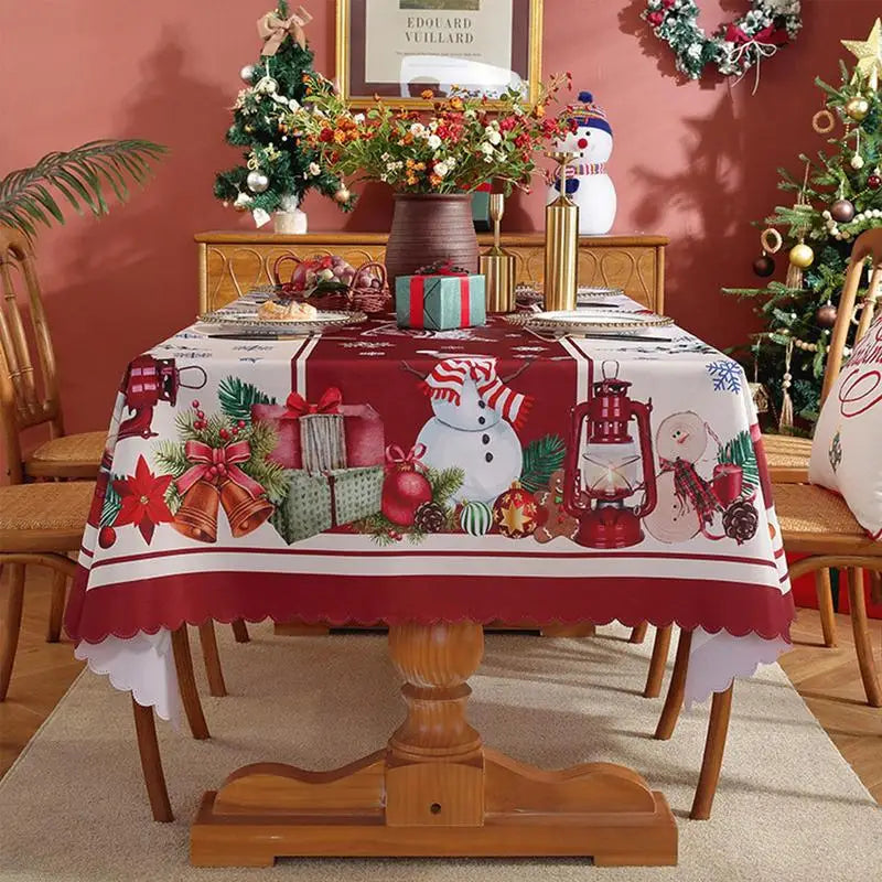 Christmas Runner For Table Merry Christmas Red Snowman Table Cloth 59x79in Waterproof Holiday Decor Dining Table Kitchen