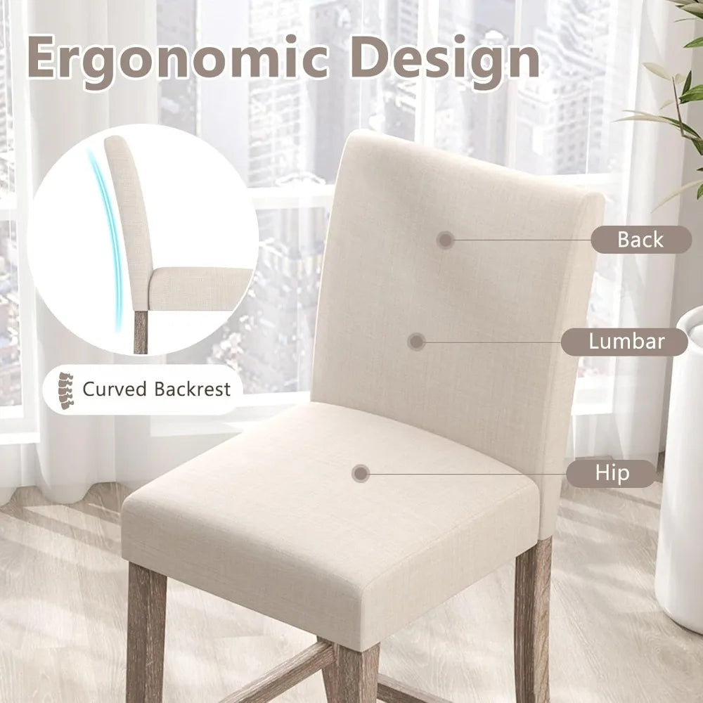 Bar Stools Counter Height Set of 2, 24.5" Modern Fabric Bar Chairs with Back, Footrest & Solid Wood Legs, Upholstered