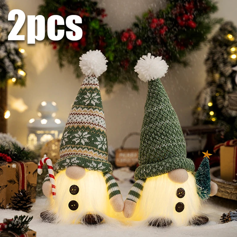 Glowing Knitted Gnome Doll with Led Night Light Christmas Decorations 2025 Home Xmas Tree Decor Navidad New Year 2026 Gift