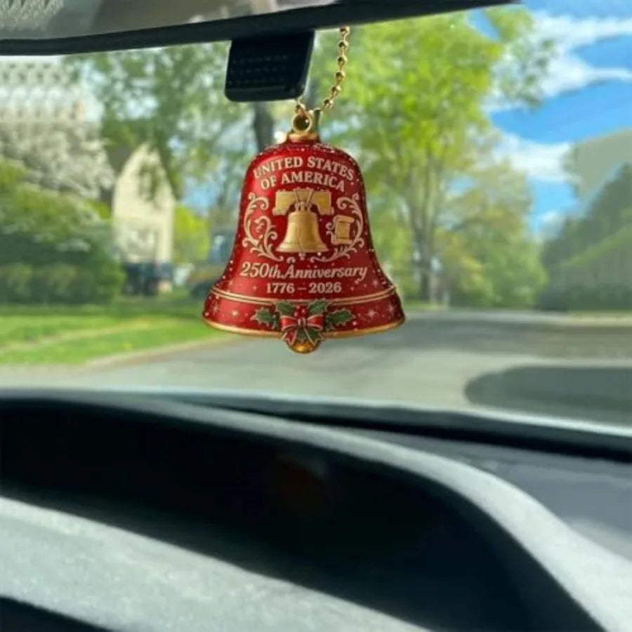USA 250th Anniversary Bell Ornament 3D Red Gold Commemorative Hanging Decor with Enamel Crafted Detailing for Patriotic Holiday