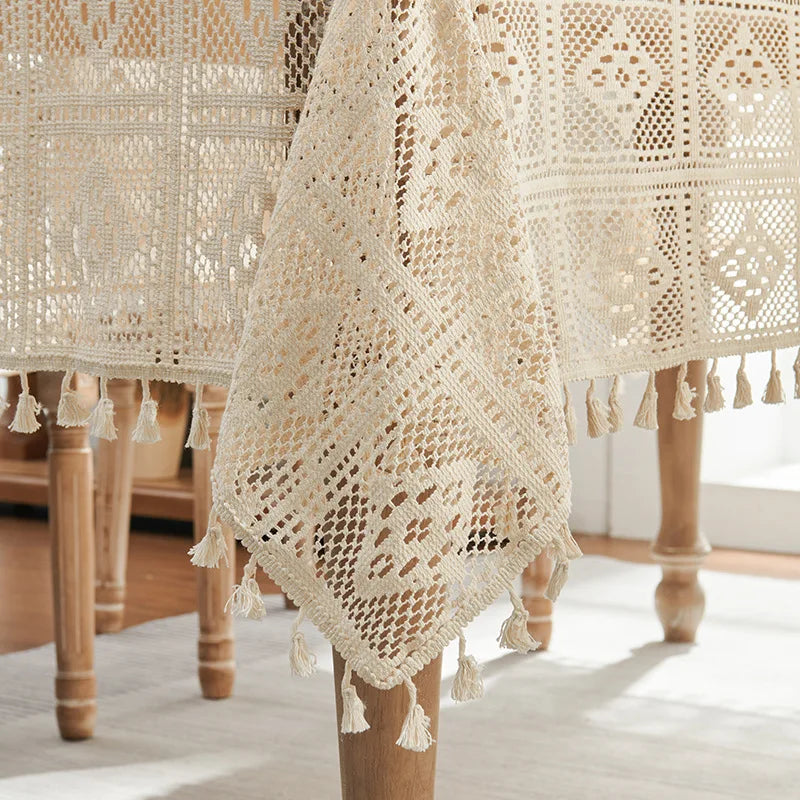Luxury Style tablecloth, elegant hollow lace, non-slip dustproof dining table cover, durable fabric for home use, wholesale