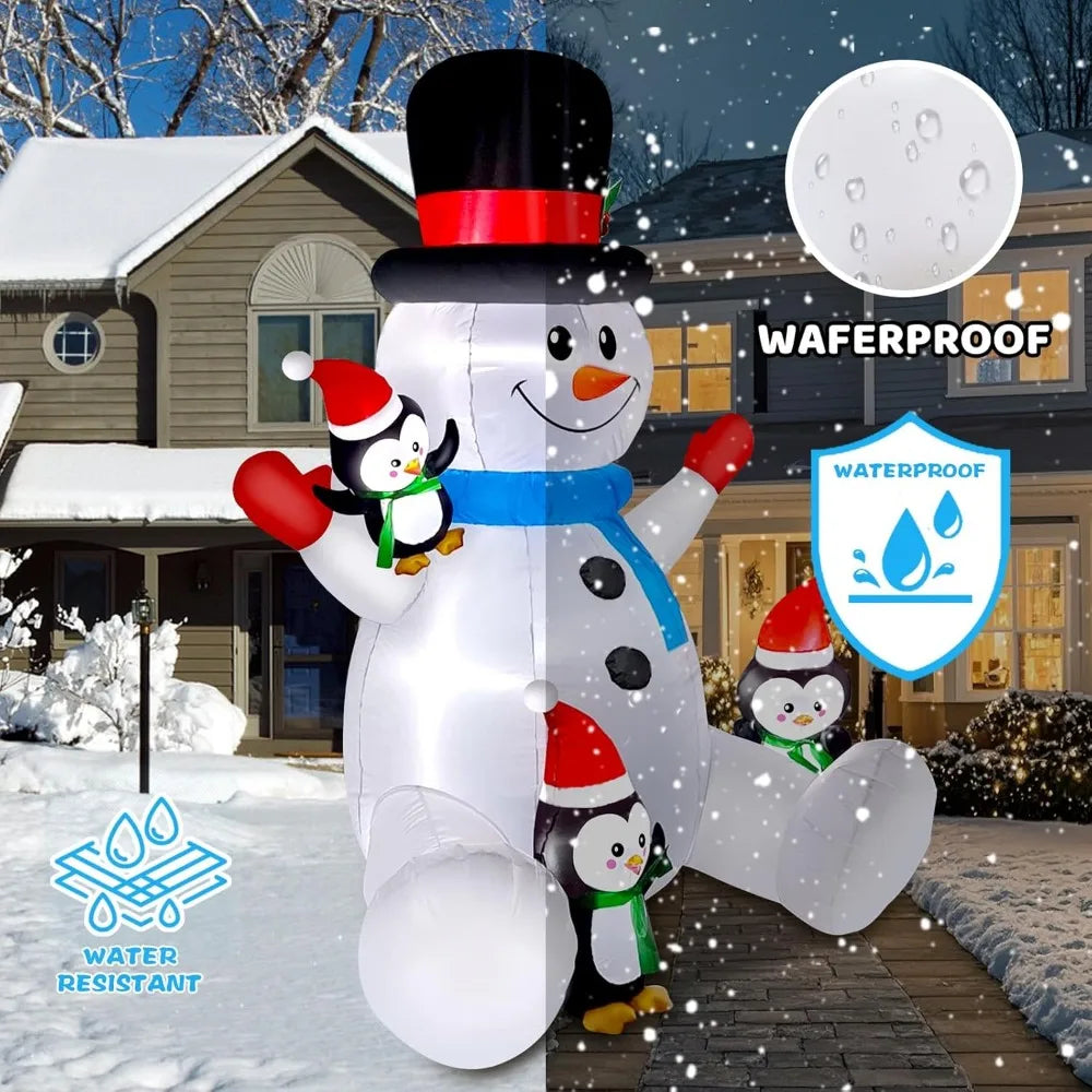 6 FT Christmas Snowman & Penguin Inflatable Blow Ups Outdoor Christmas Decorations with LED Lights for Indoor/Outdoor Yards, Gar