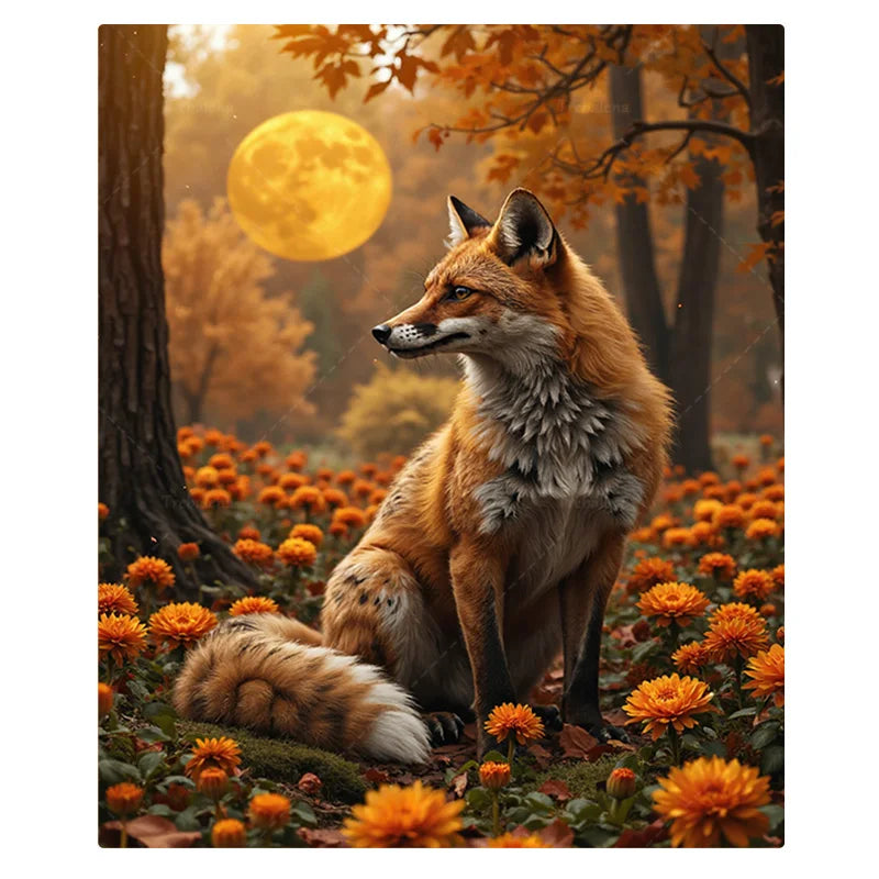 1pc Flannel Blanket Autumn Fox in Floral Forest Blanket - Cozy Fall Scene Throw