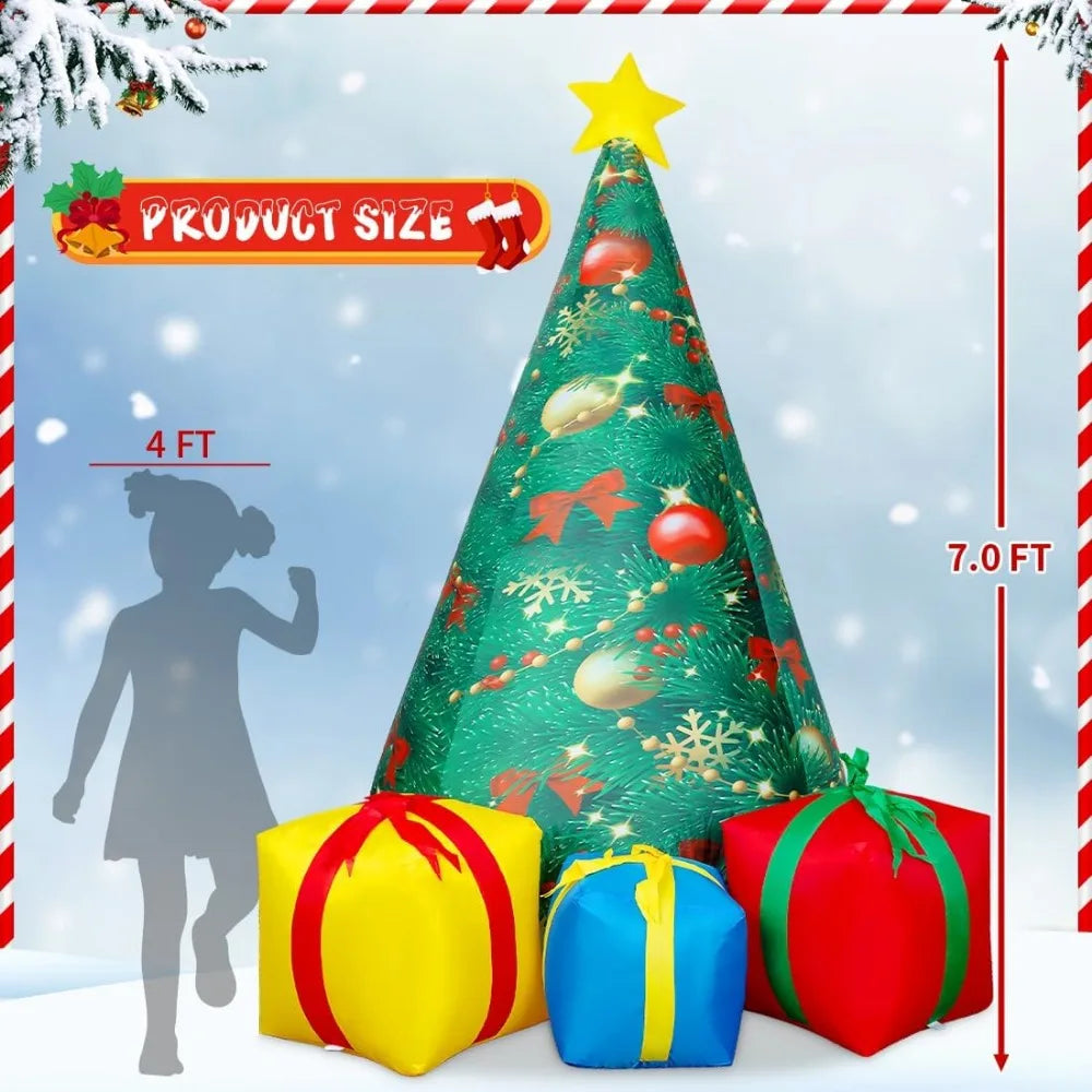 Christmas Tree Outdoor Inflatable Decoration with Built-in LED Lights for Holiday Yard and Lawn