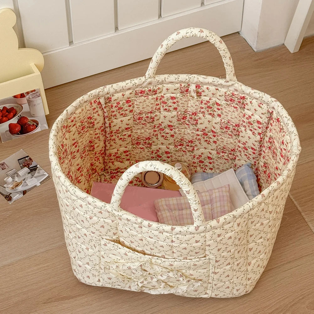 Fabric Pastoral Debris Organizing Bag with Easy Carry Handles Laundry Storage Bin for Shelves Closet Laundry Home Office Decor