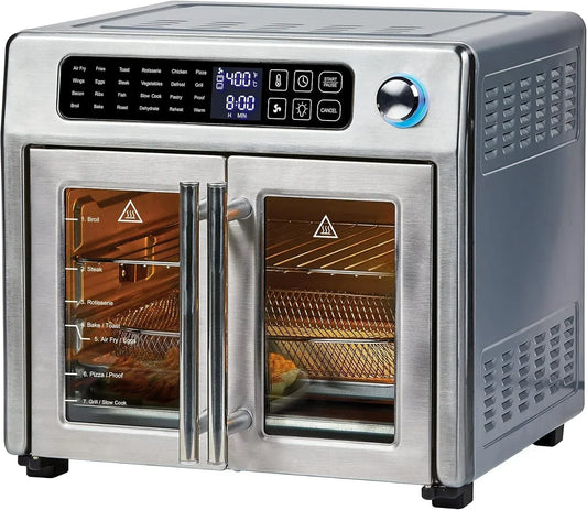 NEW Extra Large Air Fryer, 26 QT,Convection Toaster Oven with French Doors, Stainless Steel.