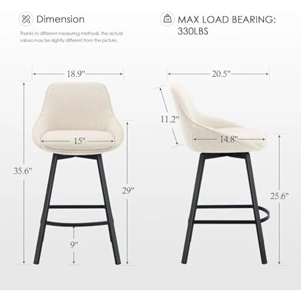 Swivel Counter Stools Set of 2, Modern Counter Height Barstools with Low Backs & Metal Legs