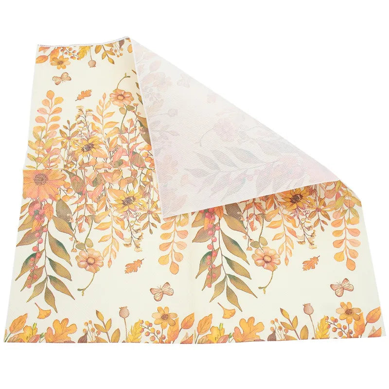 20pcs/pack 33x33cm Plant Flower Printed Table Dinner Disposable Cocktail Napkins Paper Autumn Decoration