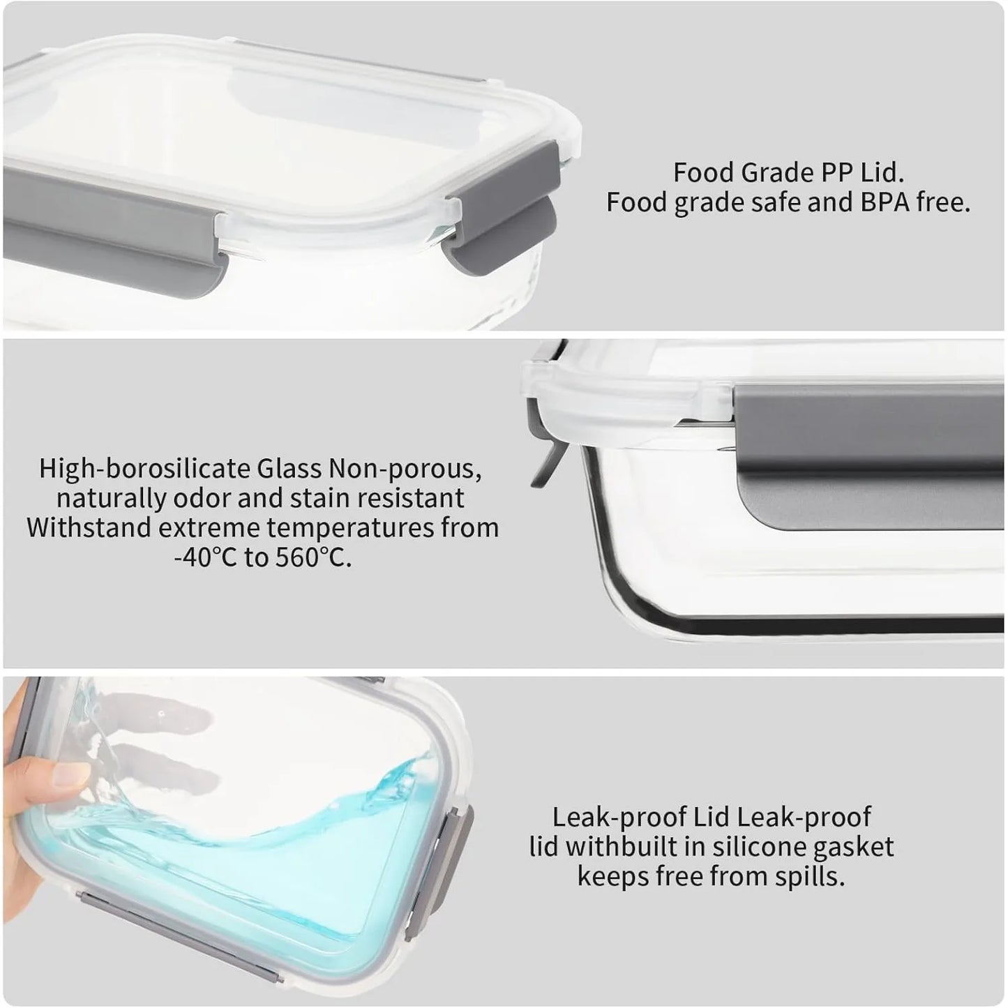 10 Pack Glass Meal Prep Containers, Glass Food Storage Containers with Lids Airtight, Glass Storage Container Set with Lid