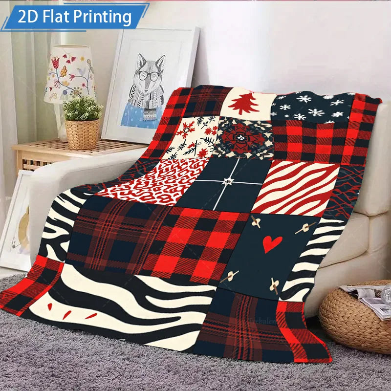 1pc Flannel Blanket Christmas Plaid Patchwork Fleece Blanket Cozy Winter Throw for Home Sofa Bed Decor