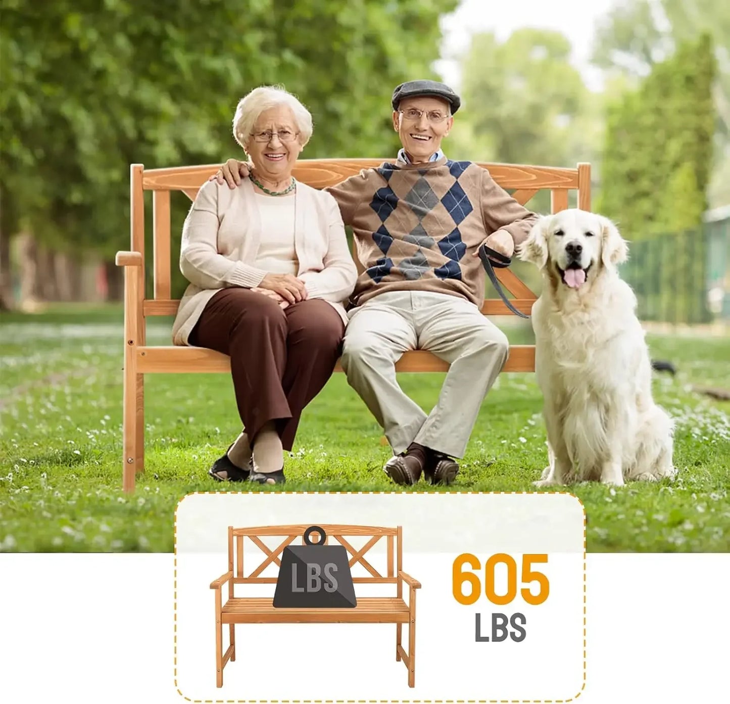 Wooden Garden Bench, Outdoor Wood Patio Bench, Rustic 2-Person Loveseat Chair W/Armrest For Porch Poolside Park Backyard