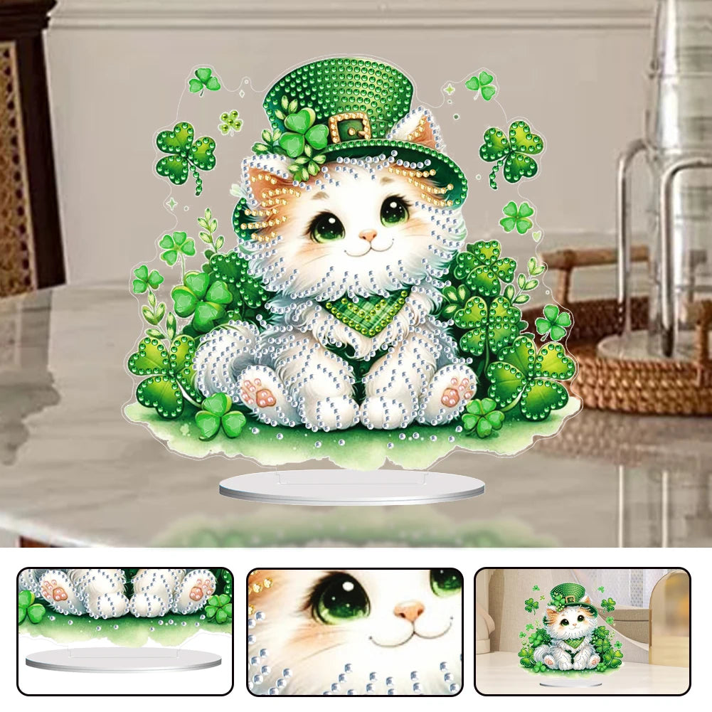 St. Patricks Day Fox Desktop Diamond Art Kits Rhinestones Desktop Ornaments Diamond Painting Desktop Decors Bedroom Table Decor