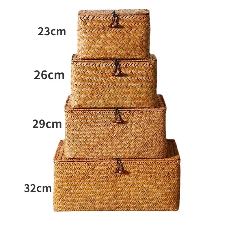 Handmade Seagrass Woven Storage Box Seaweed Storage Finishing Basket with Lid Sundry Bath Cosmetic Towel Container mx01161829