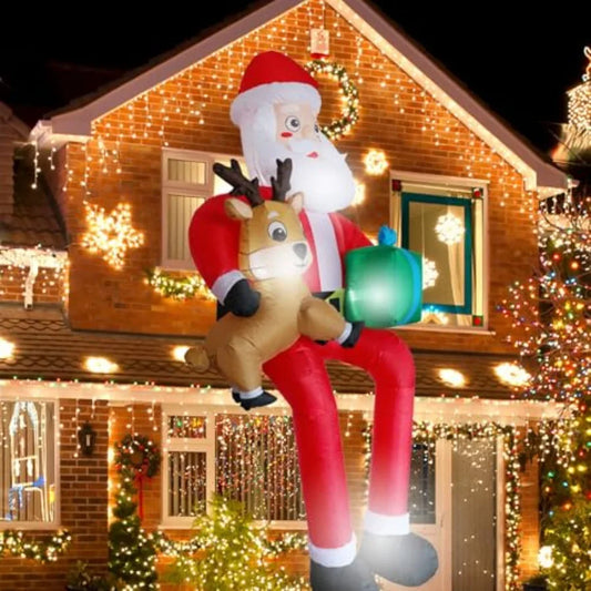 9.5Ft Christmas Inflatables Santa Outdoor Decoration Sitting Santa Claus Christmas Inflatable with LED Light Climbing Santa Inf