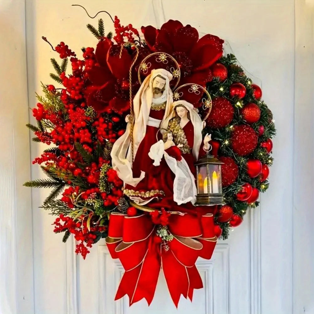 Farmhouse Christmas Wreath, Rustic Wood Front Door Decor for Indoor/Outdoor Holiday