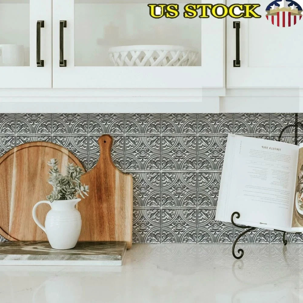 Peel and Stick Silver Tile Backsplash Self-Adhesive Faux Ceiling Decorative Wall Panels Easy to Install Decorative Tiles Home