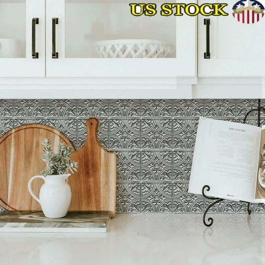 Peel and Stick Silver Tile Backsplash Self-Adhesive Faux Ceiling Decorative Wall Panels Easy to Install Decorative Tiles Home